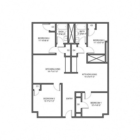4 Bedroom 324-3F,11F McKee at University Commons Apartments, Oakland, Pittsburgh